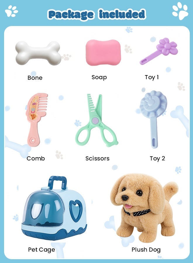 جورونب ألعاب كلاب واقعية لعيد الفصح - 8 قطع من ألعاب الكلاب مع كلب محشو بطول 6 بوصات، وأصوات، وحركات قفز ومشي، وآذان متحركة، وأنف متحرك، وقفص للكلاب - هدية مثالية للفتيات والأطفال الصغار وعيد الفصح - Image 5