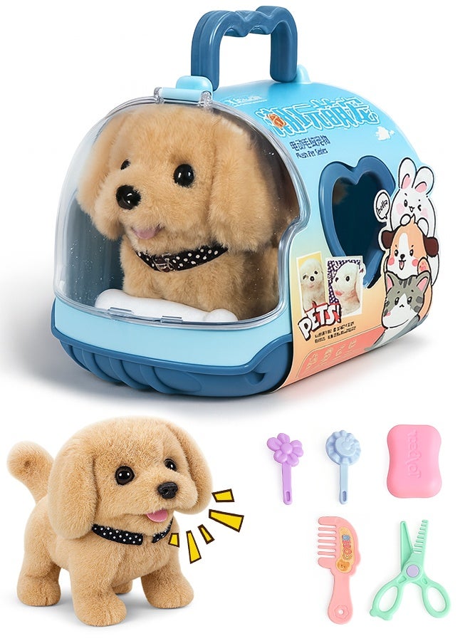 جورونب ألعاب كلاب واقعية لعيد الفصح - 8 قطع من ألعاب الكلاب مع كلب محشو بطول 6 بوصات، وأصوات، وحركات قفز ومشي، وآذان متحركة، وأنف متحرك، وقفص للكلاب - هدية مثالية للفتيات والأطفال الصغار وعيد الفصح - Image 1