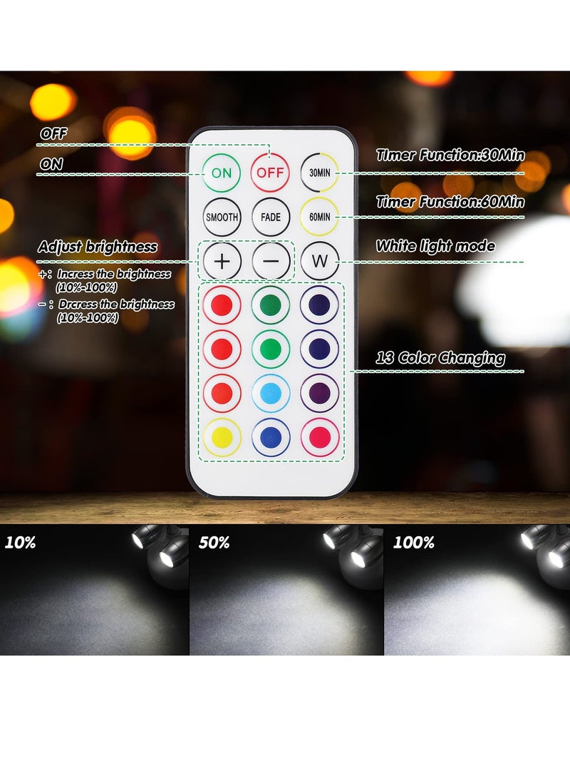 Excefore 2 Pack Dual Head Battery Operated Spotlights with Remote 13 Color Dimmable and Brightness Accent Lights Indoor Wireless RGB LED Spot Light with 360 Degrees Rotatable Head Stick on Wall Hallway White  - Image 5