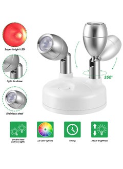 Excefore 2 Pack Dual Head Battery Operated Spotlights with Remote 13 Color Dimmable and Brightness Accent Lights Indoor Wireless RGB LED Spot Light with 360 Degrees Rotatable Head Stick on Wall Hallway White  - Image 2