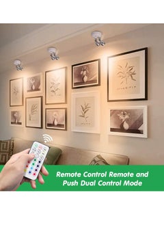 Excefore 2 Pack Dual Head Battery Operated Spotlights with Remote 13 Color Dimmable and Brightness Accent Lights Indoor Wireless RGB LED Spot Light with 360 Degrees Rotatable Head Stick on Wall Hallway White  - Image 3