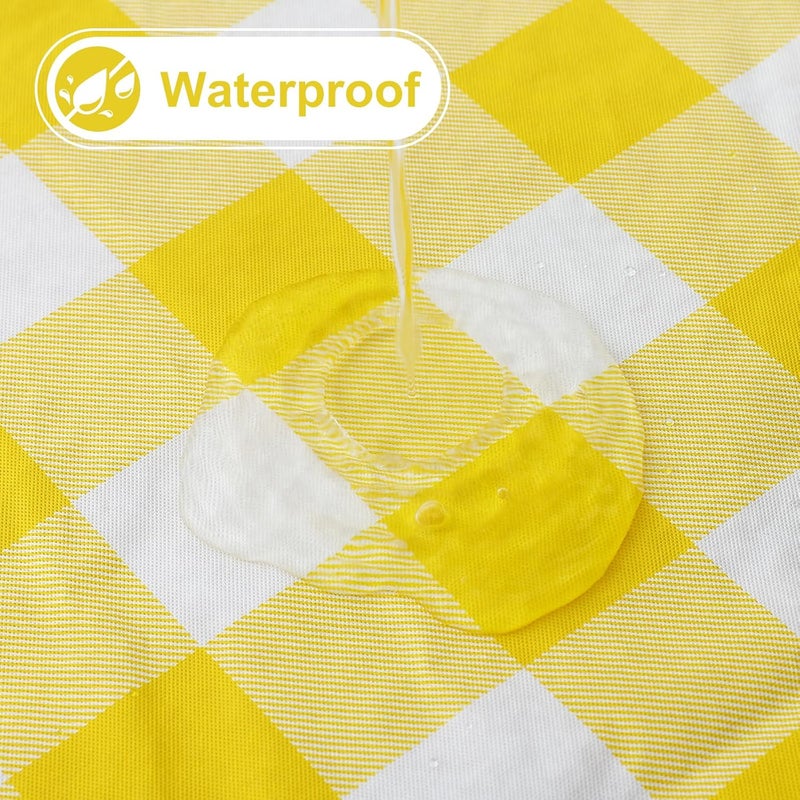 misaya Rectangle Waterproof Vinyl Table Cloth Buffalo Flannel Backed Tablecloth Wipeable Plastic Table Cover for Dinner Kitchen Outdoor 54 x 54 Yellow and White - Image 2