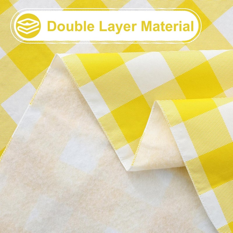 misaya Rectangle Waterproof Vinyl Table Cloth Buffalo Flannel Backed Tablecloth Wipeable Plastic Table Cover for Dinner Kitchen Outdoor 54 x 54 Yellow and White - Image 3