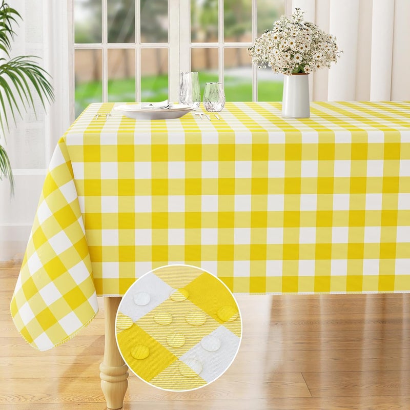 misaya Rectangle Waterproof Vinyl Table Cloth Buffalo Flannel Backed Tablecloth Wipeable Plastic Table Cover for Dinner Kitchen Outdoor 54 x 54 Yellow and White - Image 1