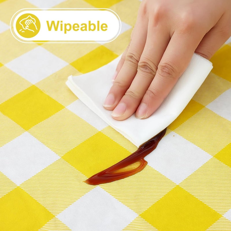 misaya Rectangle Waterproof Vinyl Table Cloth Buffalo Flannel Backed Tablecloth Wipeable Plastic Table Cover for Dinner Kitchen Outdoor 54 x 54 Yellow and White - Image 5