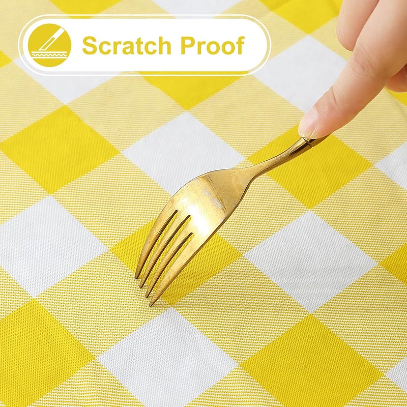 misaya Rectangle Waterproof Vinyl Table Cloth Buffalo Flannel Backed Tablecloth Wipeable Plastic Table Cover for Dinner Kitchen Outdoor 54 x 54 Yellow and White - Image 4