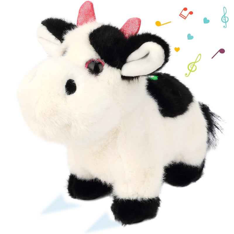 Cuteoy Walking Black Cow Stuffed Animal Speaking Moo Plush Cattle Electric Interactive Animated Plushies Toy for Girls Boys Birthday - Image 1