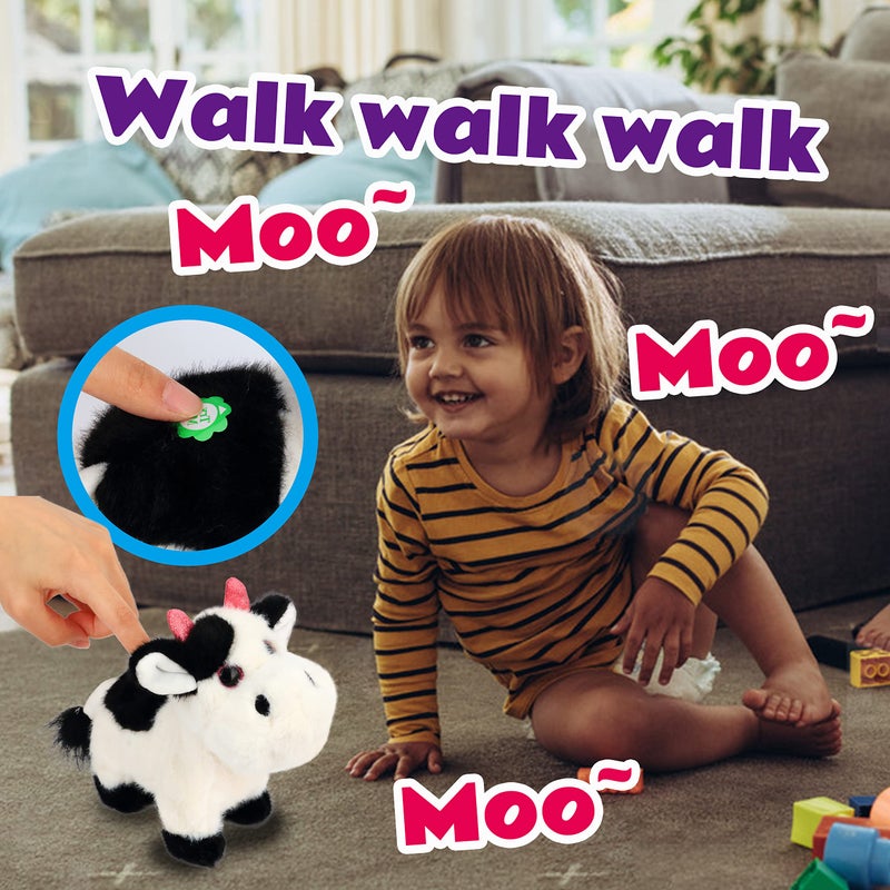 Cuteoy Walking Black Cow Stuffed Animal Speaking Moo Plush Cattle Electric Interactive Animated Plushies Toy for Girls Boys Birthday - Image 5