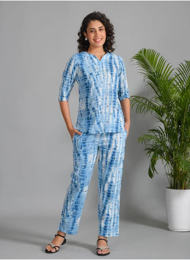 sanskrutihomes Pure Cotton Printed Notch Neck Top and Pyjama Set by Styli