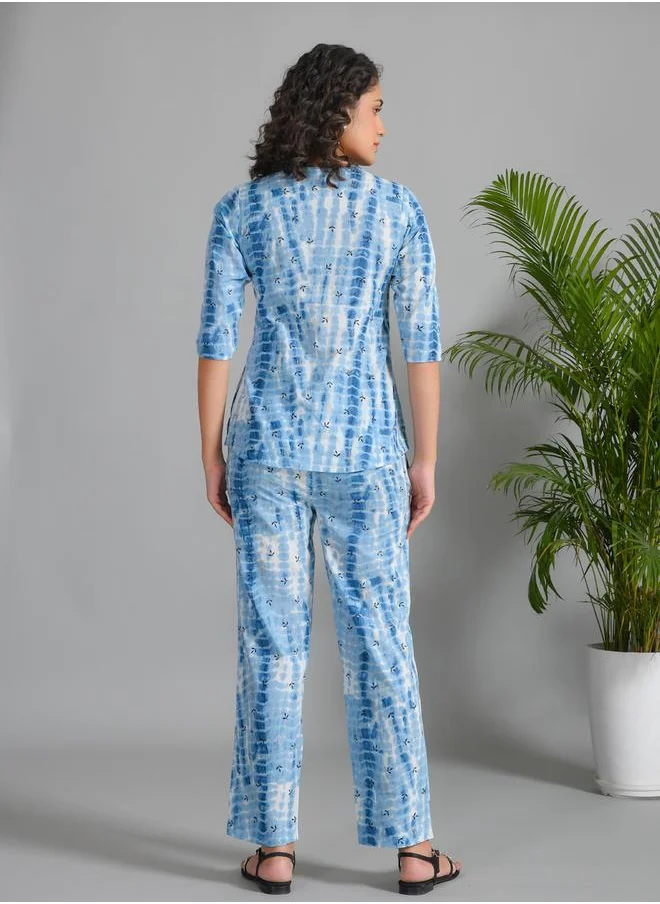 sanskrutihomes Pure Cotton Printed Notch Neck Top and Pyjama Set by Styli