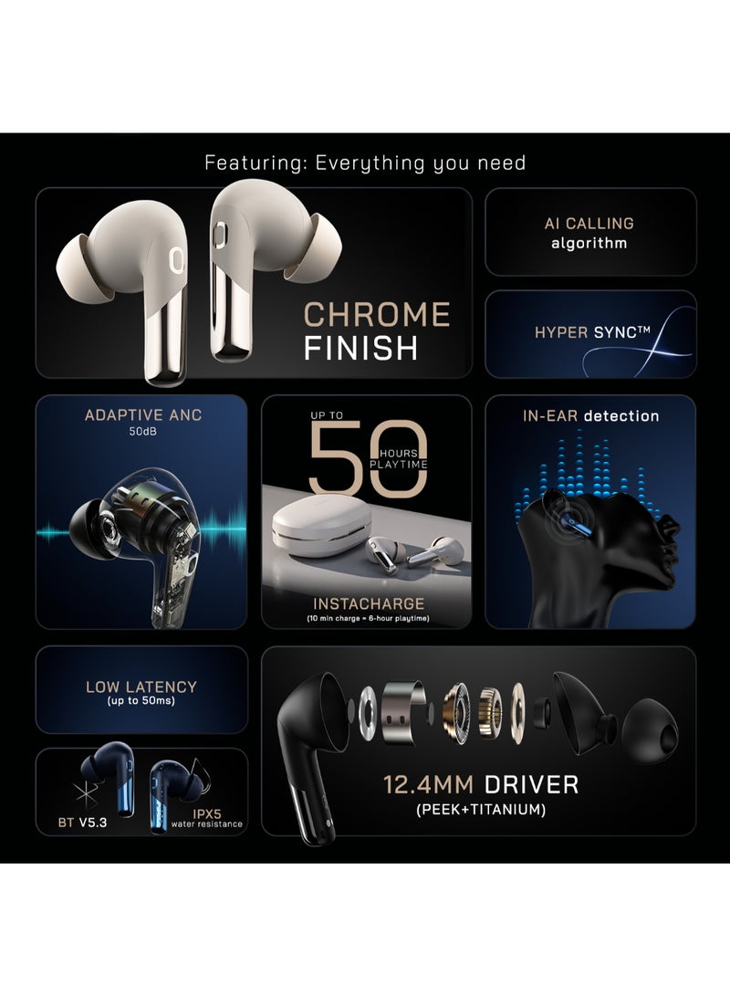 Noise Newly Launched Buds Xero Truly Wireless in-Ear Earbuds with Adaptive Hybrid ANC Up to 50dB to Detect Sound Environment, in-Ear Detection, Sound+ Algorithm, 12.4MM Driver, BT v5.3 Chrome Beige - Image 2