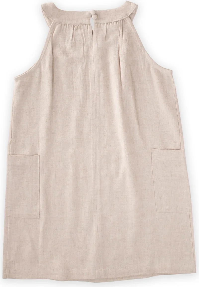 Cigit Bracelet Collar Linen Side Pocket Dress Natural