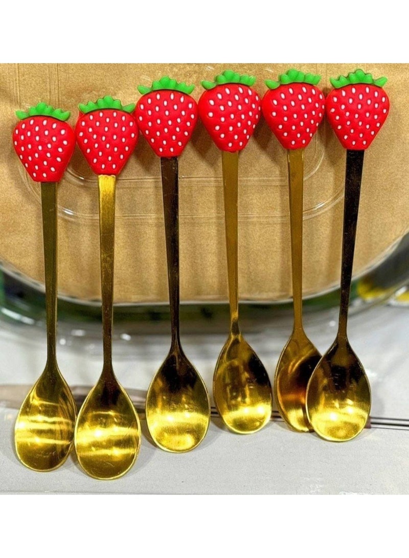 طقم معالق او شوك ميني 6ق 🥰🥰  خامه استانليس جولد🪷  اليد  سيلكون اشكال فواكه🍎 الطقم 6 قطع😘 - Image 2