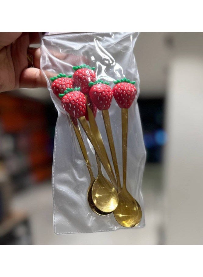 طقم معالق او شوك ميني 6ق 🥰🥰  خامه استانليس جولد🪷  اليد  سيلكون اشكال فواكه🍎 الطقم 6 قطع😘 - Image 3