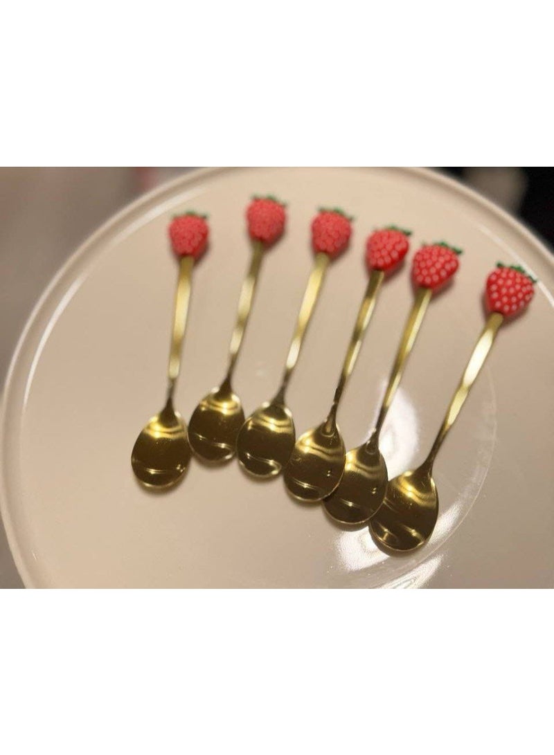 طقم معالق او شوك ميني 6ق 🥰🥰  خامه استانليس جولد🪷  اليد  سيلكون اشكال فواكه🍎 الطقم 6 قطع😘 - Image 4