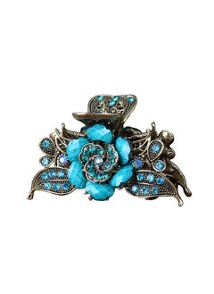 Fodattm Women Lady Retro Rose Flower Imitation Turquoise Hair Claw Clip Vintage Alloy Rhinestone Nonslip Hair Jaw Clips Hairpin Hair Clamp (Blue)  - Image 1