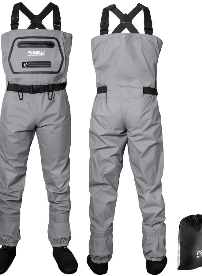 Foxelli Breathable Waders – Fly Fishing Waders for Men and Women, Stockingfoot Breathable Camo Waders for Fishing & Hunting, Grey, XL - Image 1