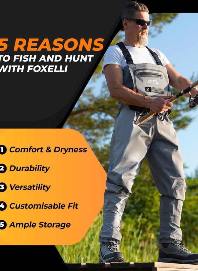 Foxelli Breathable Waders – Fly Fishing Waders for Men and Women, Stockingfoot Breathable Camo Waders for Fishing & Hunting, Grey, XL - Image 2