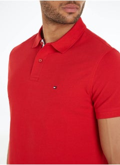 TOMMY HILFIGER Men's Tipped Placket Flag Embroidery Polo -  Pure cotton, Red  - Image 4