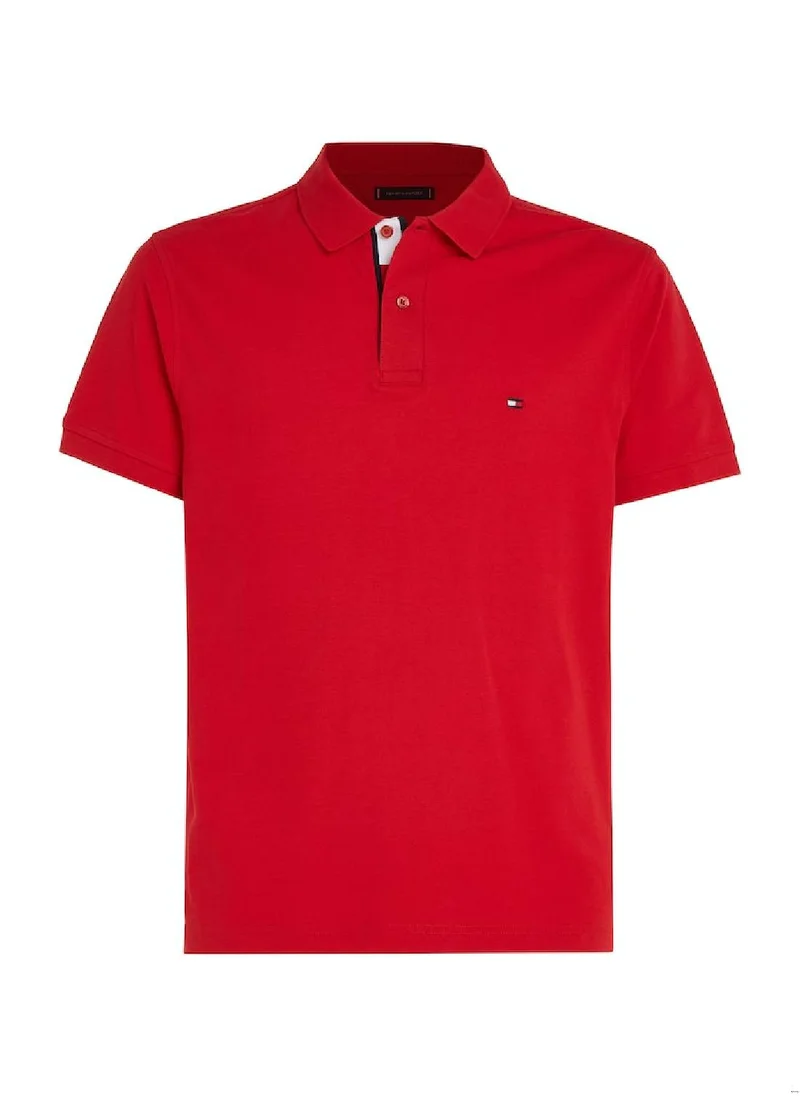 TOMMY HILFIGER Men's Tipped Placket Flag Embroidery Polo -  Pure cotton, Red