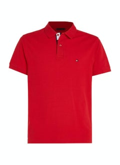 TOMMY HILFIGER Men's Tipped Placket Flag Embroidery Polo -  Pure cotton, Red  - Image 2