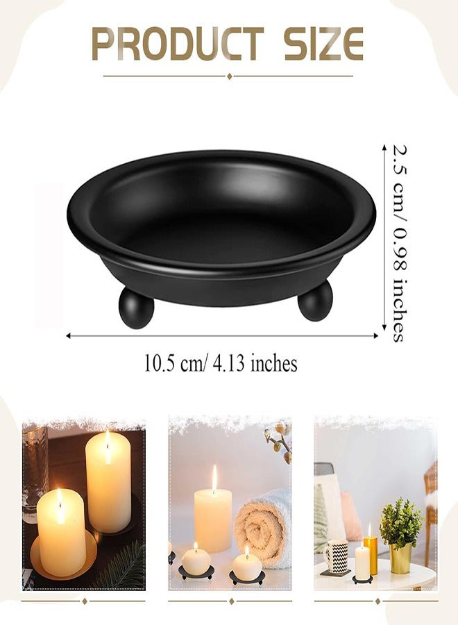 Black Round Aromatherapy Candle Tray – 4-Piece Set Decorative Iron Candle Holder for Home Decor, Centerpiece, and Tabletop Display | Candle Plate for Wax Melts, Tea Lights, and Pillar Candles  - Image 2
