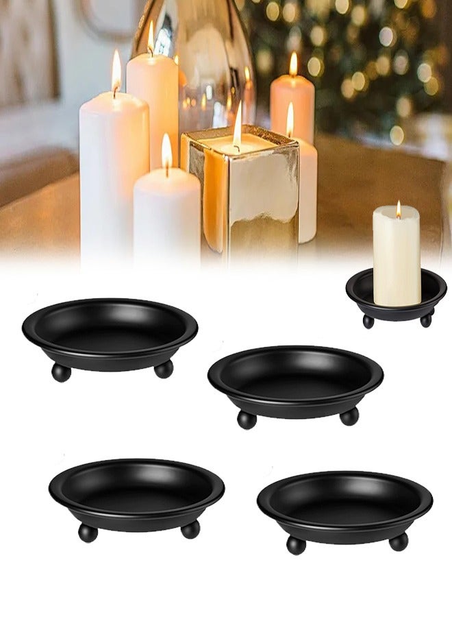 Black Round Aromatherapy Candle Tray – 4-Piece Set Decorative Iron Candle Holder for Home Decor, Centerpiece, and Tabletop Display | Candle Plate for Wax Melts, Tea Lights, and Pillar Candles  - Image 1