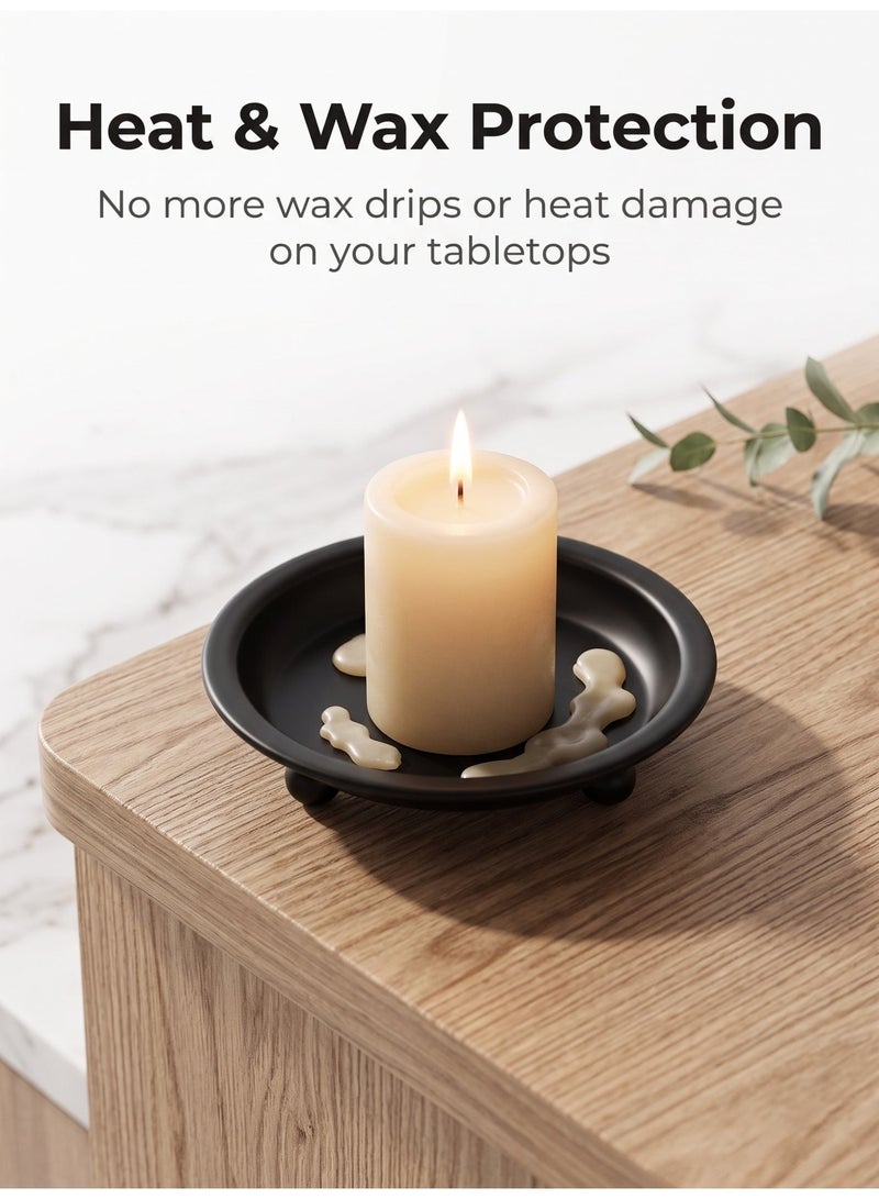 Matte Black Iron Candle Plate, set of 4, Metal Saucer Style Candle Holder for Pillar/Scented/Flameless/Ball Candles, Decorative Candle Stand for Table Centerpiece - Image 2
