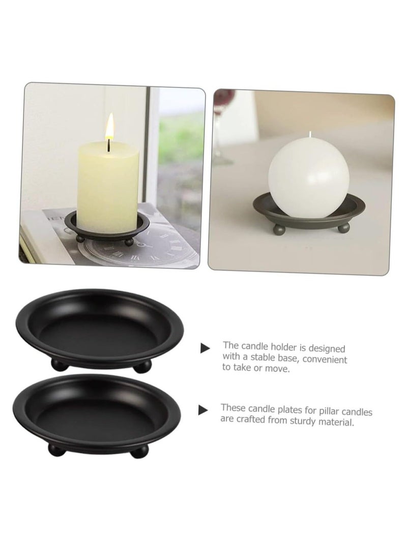 Matte Black Iron Candle Plate, set of 4, Metal Saucer Style Candle Holder for Pillar/Scented/Flameless/Ball Candles, Decorative Candle Stand for Table Centerpiece - Image 3