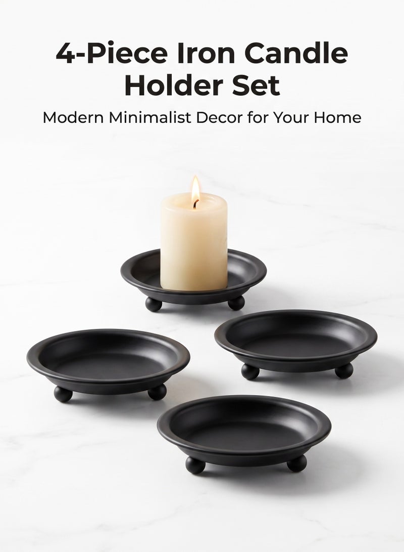 Matte Black Iron Candle Plate, set of 4, Metal Saucer Style Candle Holder for Pillar/Scented/Flameless/Ball Candles, Decorative Candle Stand for Table Centerpiece - Image 1