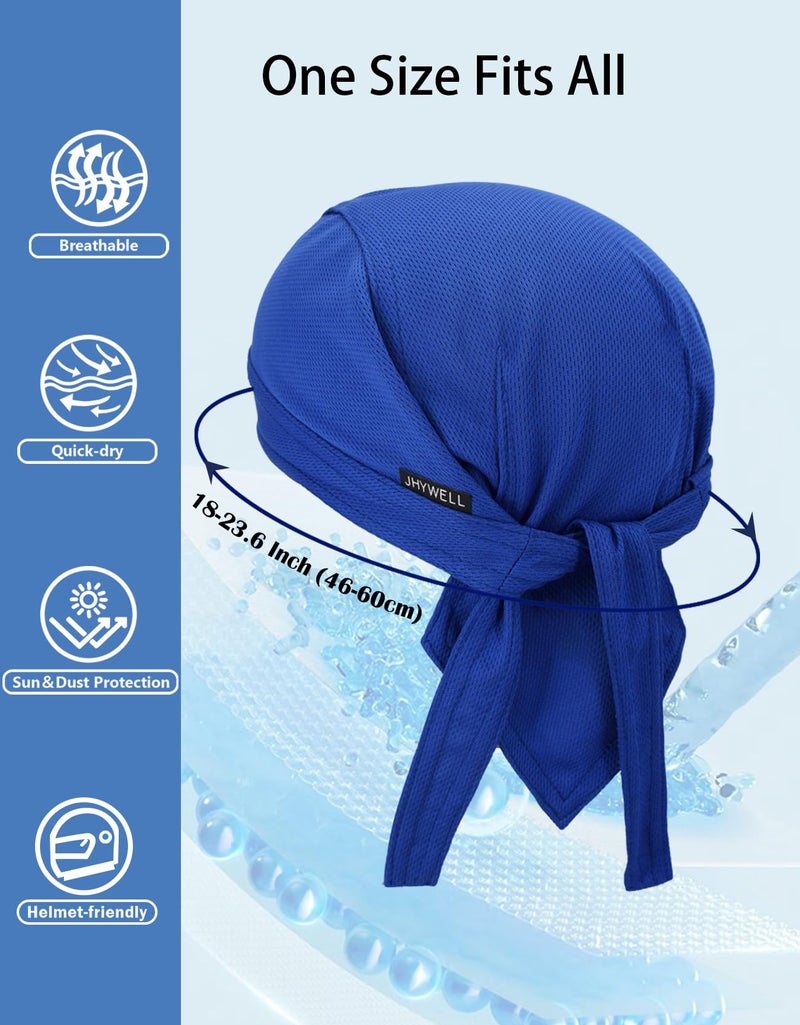 JHYWELL Sweat Wicking Doo Rags Beanie Cap Adjustable Summer Head Wrap Cooling Dew Rags Large Do Rag Hat Helmet Liner for Men and Women (Black, White, Blue, Grey) - Image 3