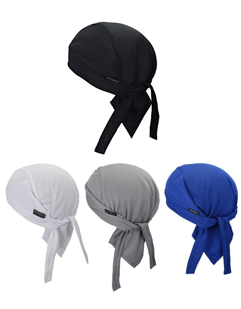 JHYWELL Sweat Wicking Doo Rags Beanie Cap Adjustable Summer Head Wrap Cooling Dew Rags Large Do Rag Hat Helmet Liner for Men and Women (Black, White, Blue, Grey) - Image 2