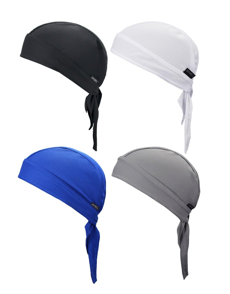JHYWELL Sweat Wicking Doo Rags Beanie Cap Adjustable Summer Head Wrap Cooling Dew Rags Large Do Rag Hat Helmet Liner for Men and Women (Black, White, Blue, Grey) - Image 1