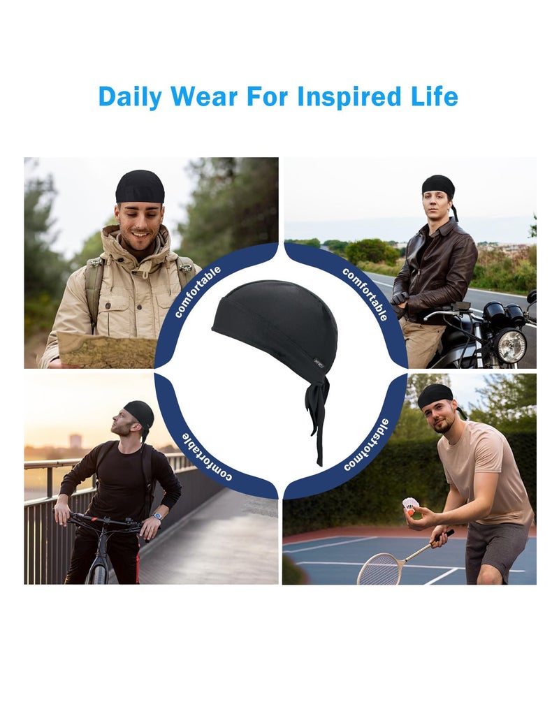 JHYWELL Sweat Wicking Doo Rags Beanie Cap Adjustable Summer Head Wrap Cooling Dew Rags Large Do Rag Hat Helmet Liner for Men and Women (Black, White, Blue, Grey) - Image 5