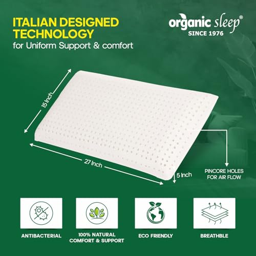 ORGANIC SLEEP Standard Pincore Pillow, 100% Natural Latex, Size 27x15x5 Inch, Pack of 2 with 100% Natural Cotton Cover, Pincore Technology & Bounce Back Property, Breathable, Supportive, Density 45 - Image 4