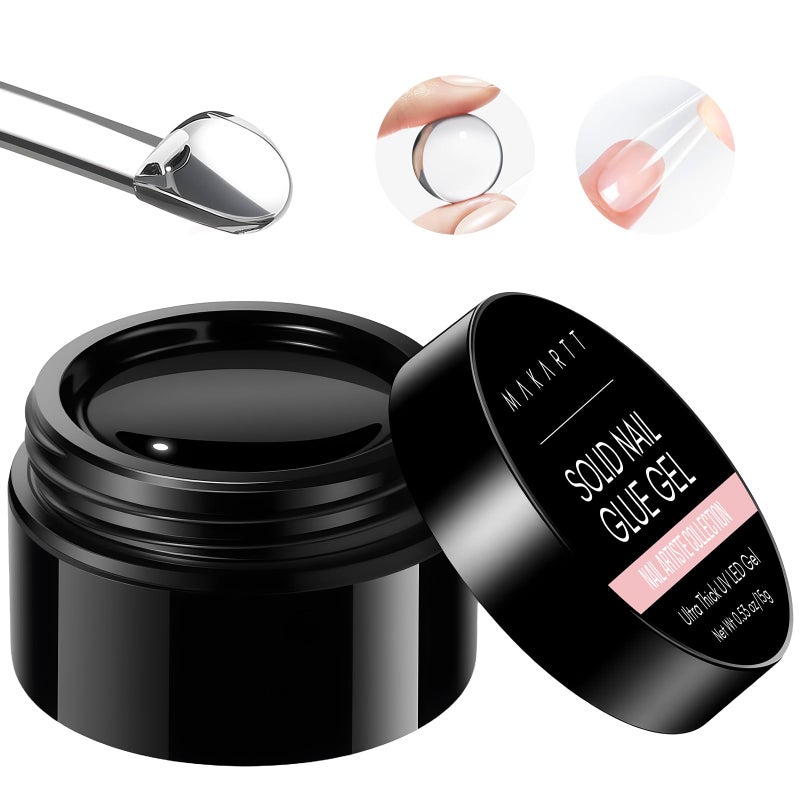Makartt Solid Nail Glue Gel for Press on Nails: Strong Gel Nail Glue for Fake Nails, Long Lasting Clear Hard 3D Sculpting Gels for DIY Home and Salon Use 15ML UV Light Cured - Image 1