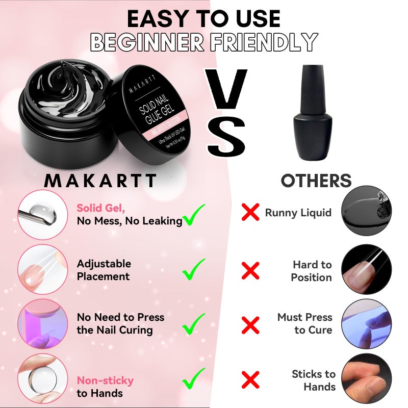 Makartt Solid Nail Glue Gel for Press on Nails: Strong Gel Nail Glue for Fake Nails, Long Lasting Clear Hard 3D Sculpting Gels for DIY Home and Salon Use 15ML UV Light Cured - Image 2