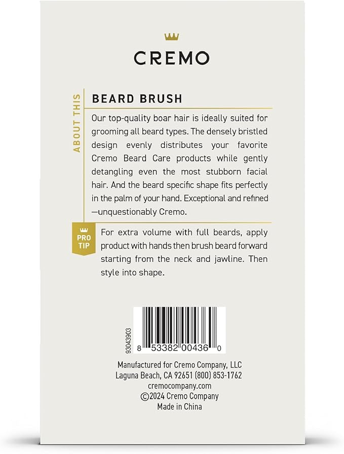 CREMO Premium Beard Brush For Men 100 Natural Sisal Wood Handle to Shape and Style Facial Hair