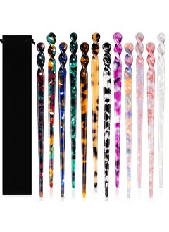 12 Pieces Acetate Hair Sticks Styling Hair Chopsticks Hair Accessories Tortoise Shell Hairpin Leopard Print Hair Pins Chinese Retro Hairpins Disk Hair Sticks for Women Elegant Colors