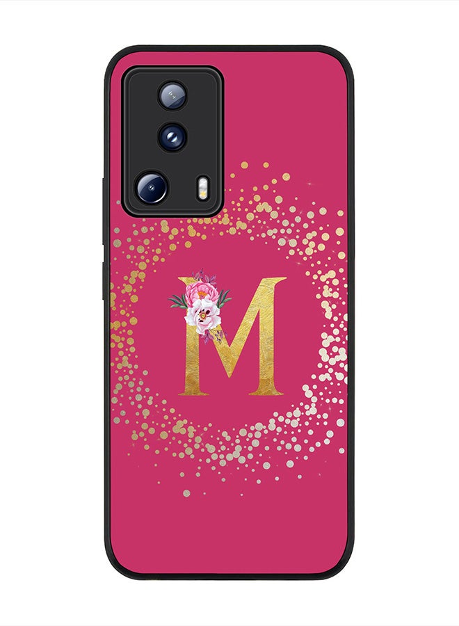 Cover for Xiaomi 13 Lite 5G / Xiaomi Civi 2 5G Case, Rugged Black Slim Fit  - Custom Monogram Initial Letter Floral Pattern Alphabet -M(Dark Pink Rose)