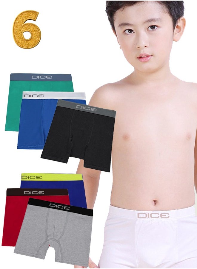 DICE - A set of plain boys' boxer shorts, 6 pieces, comfortable cotton - Image 1