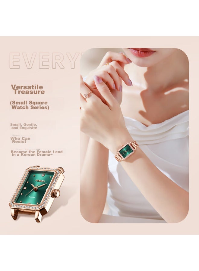 Rosdn Genuine Diamond Mint Square Sugar Women's Watch, Fashionable Waterproof Small Green Watch, Top Ten Brands, Birthday Gift For Girlfriend - Image 3