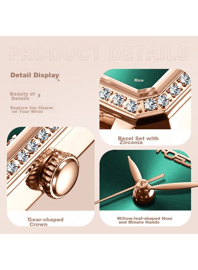 Rosdn Genuine Diamond Mint Square Sugar Women's Watch, Fashionable Waterproof Small Green Watch, Top Ten Brands, Birthday Gift For Girlfriend - Image 4