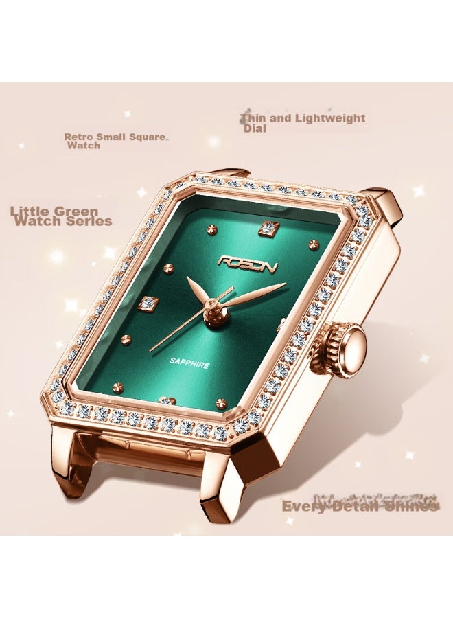 Rosdn Genuine Diamond Mint Square Sugar Women's Watch, Fashionable Waterproof Small Green Watch, Top Ten Brands, Birthday Gift For Girlfriend - Image 5