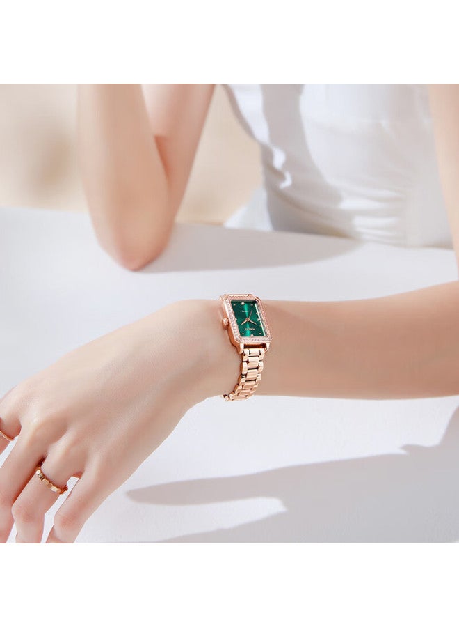 Rosdn Genuine Diamond Mint Square Sugar Women's Watch, Fashionable Waterproof Small Green Watch, Top Ten Brands, Birthday Gift For Girlfriend - Image 2
