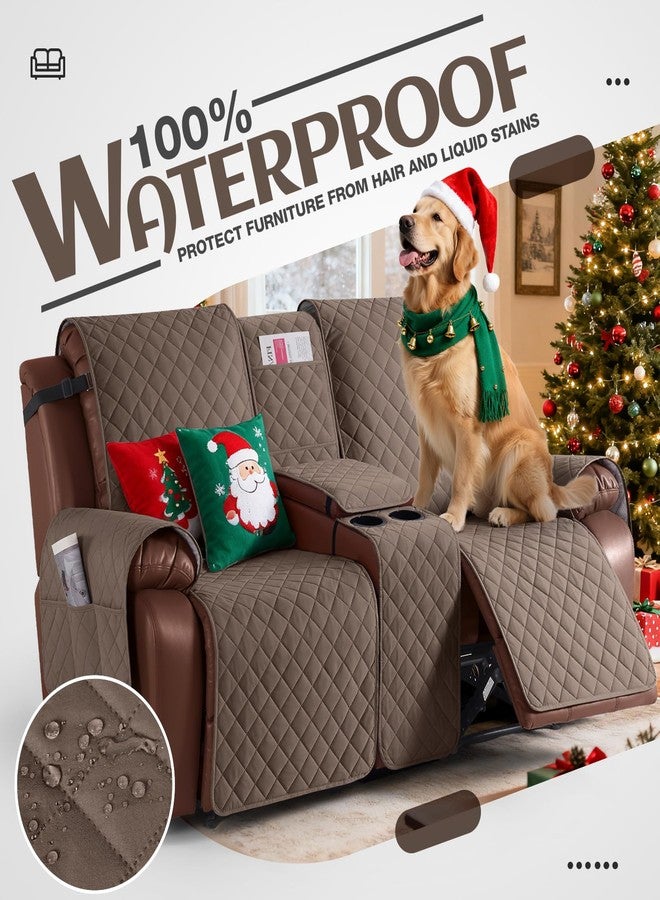 KinCam 100% Waterproof Recliner Loveseat Cover with Console, Non-Slip Reclining Couch Covers for 2 Seat, Recliner Sofa Cover Furniture Protector with Elastic Straps for Kids, Pets, Brown - Image 2