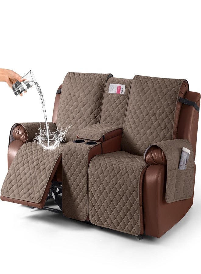 KinCam 100% Waterproof Recliner Loveseat Cover with Console, Non-Slip Reclining Couch Covers for 2 Seat, Recliner Sofa Cover Furniture Protector with Elastic Straps for Kids, Pets, Brown - Image 1