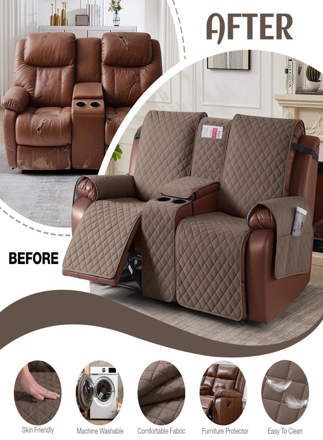 KinCam 100% Waterproof Recliner Loveseat Cover with Console, Non-Slip Reclining Couch Covers for 2 Seat, Recliner Sofa Cover Furniture Protector with Elastic Straps for Kids, Pets, Brown - Image 4