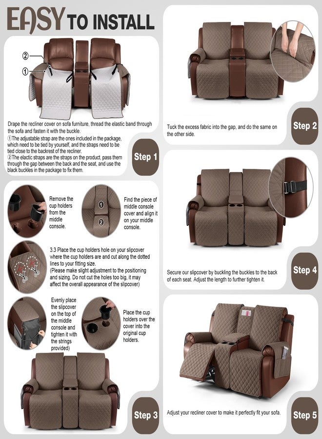 KinCam 100% Waterproof Recliner Loveseat Cover with Console, Non-Slip Reclining Couch Covers for 2 Seat, Recliner Sofa Cover Furniture Protector with Elastic Straps for Kids, Pets, Brown - Image 5