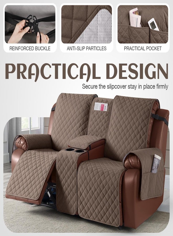 KinCam 100% Waterproof Recliner Loveseat Cover with Console, Non-Slip Reclining Couch Covers for 2 Seat, Recliner Sofa Cover Furniture Protector with Elastic Straps for Kids, Pets, Brown - Image 3